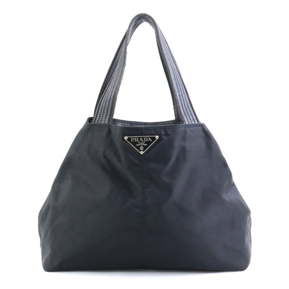 Prada black tote leather bag silver handbag - Picture 2 of 4